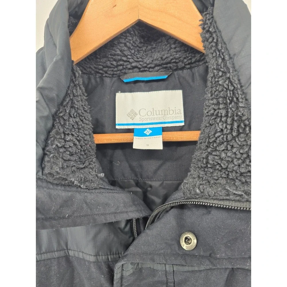 Columbia Puffer Vest Mens Small Black XM1384 Sherpa Lined Mock Neck Quilted
